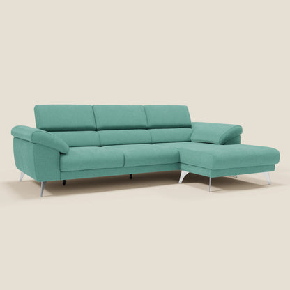 Donatello Divano angolare con sedute scorrevoli braccioli contenitore e poggiatesta in tessuto morbido smacchiabile T23 verde acqua