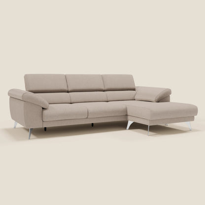 Donatello Divano angolare con sedute scorrevoli braccioli contenitore e poggiatesta in tessuto morbido smacchiabile T23 tortora