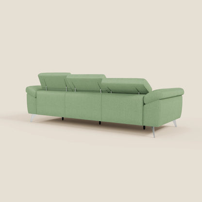Donatello divano con 3 sedute allungabili braccioli contenitore e poggiatesta reclinabili in tessuto smacchiabile T23 menta