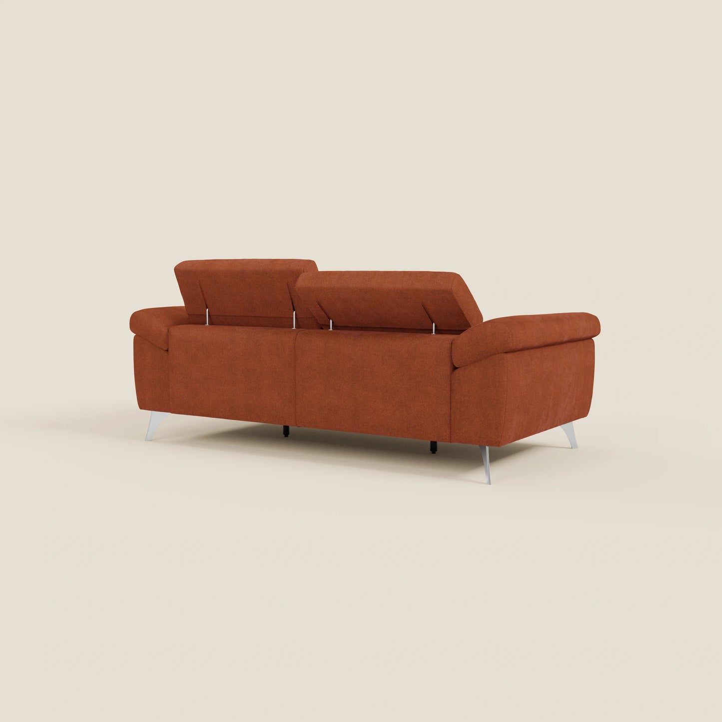 Donatello divano con sedute allungabili braccioli contenitore e poggiatesta reclinabili in tessuto smacchiabile T23 arancione ruggine