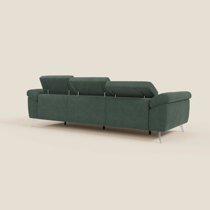Donatello divano con 3 sedute allungabili braccioli contenitore e poggiatesta reclinabili in tessuto smacchiabile T23 verde