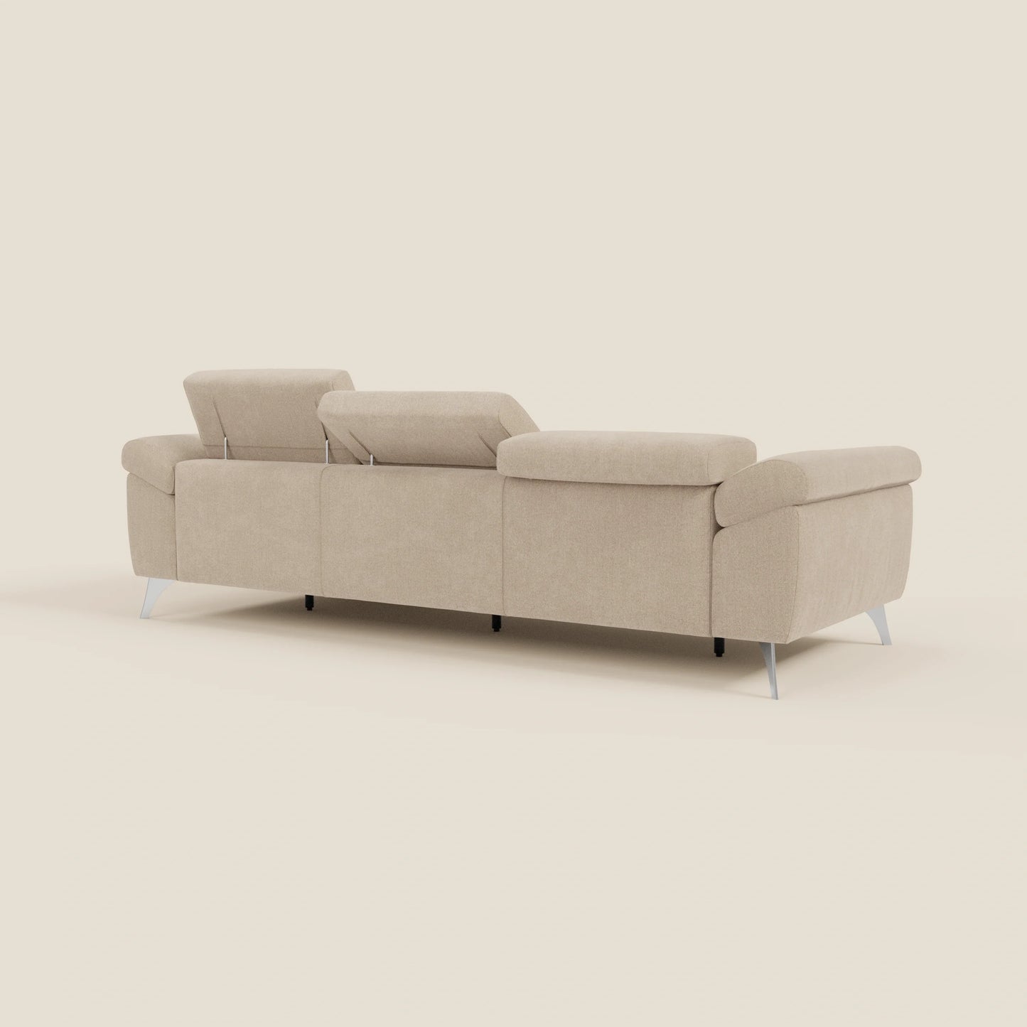 Donatello Divano angolare con sedute scorrevoli braccioli contenitore e poggiatesta in tessuto morbido smacchiabile T23 beige