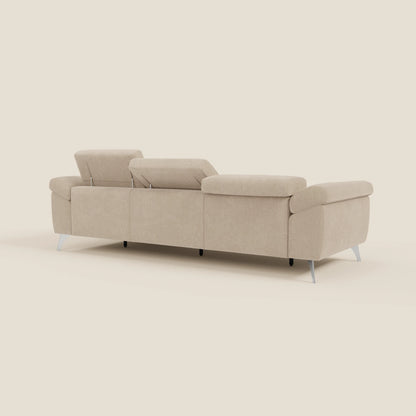Donatello Divano angolare con sedute scorrevoli braccioli contenitore e poggiatesta in tessuto morbido smacchiabile T23 beige