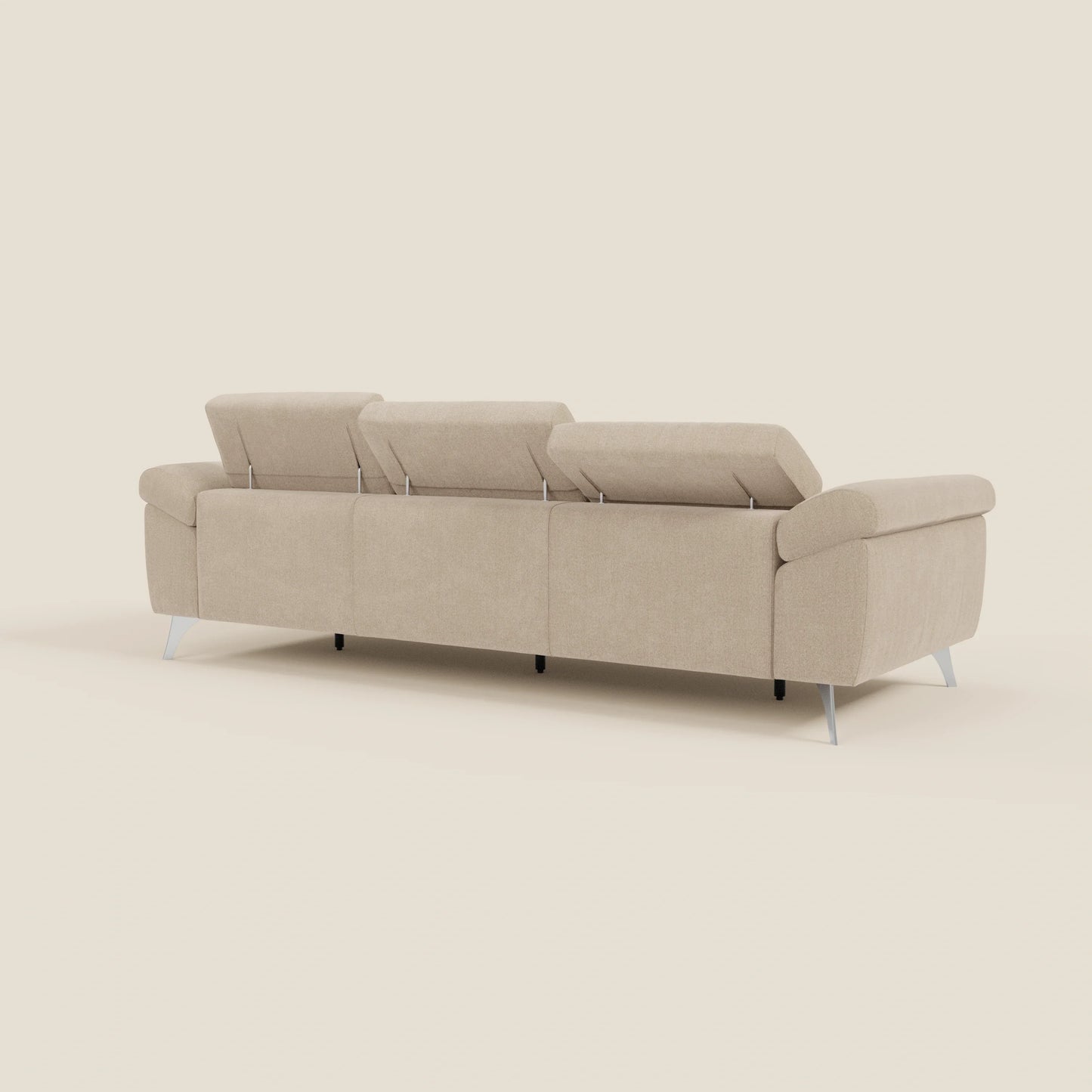Donatello divano con 3 sedute allungabili braccioli contenitore e poggiatesta reclinabili in tessuto smacchiabile T23 beige