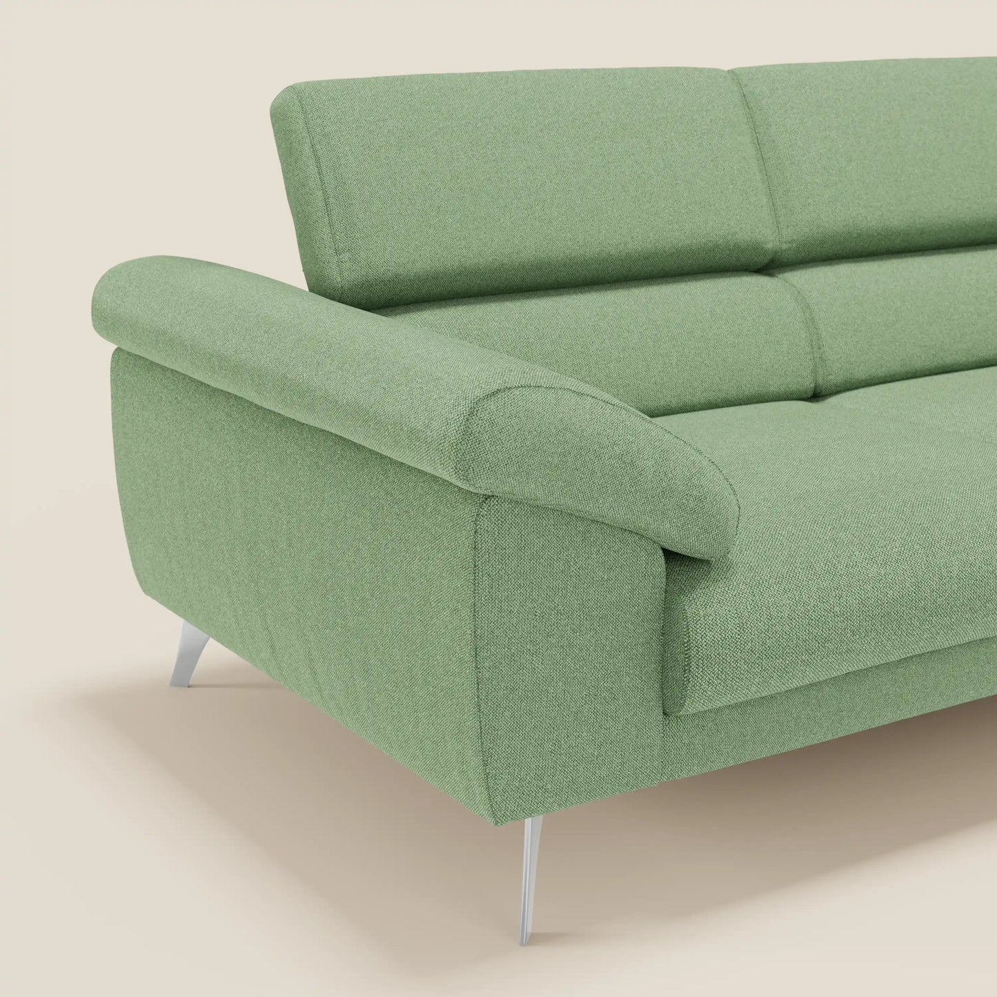 Donatello divano con sedute allungabili braccioli contenitore e poggiatesta reclinabili in tessuto smacchiabile T23 menta