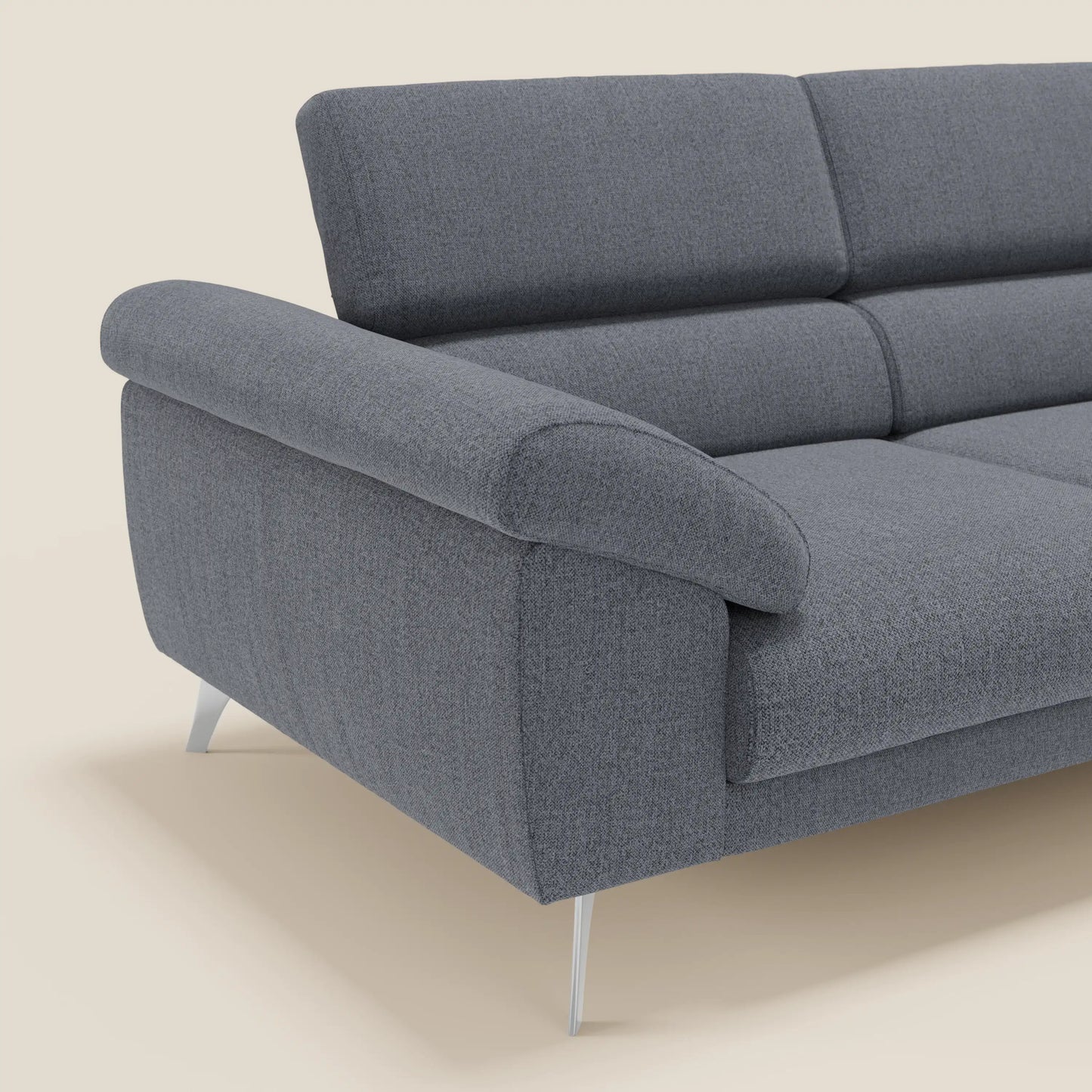 Donatello divano con sedute allungabili braccioli contenitore e poggiatesta reclinabili in tessuto smacchiabile T23 blu grafite