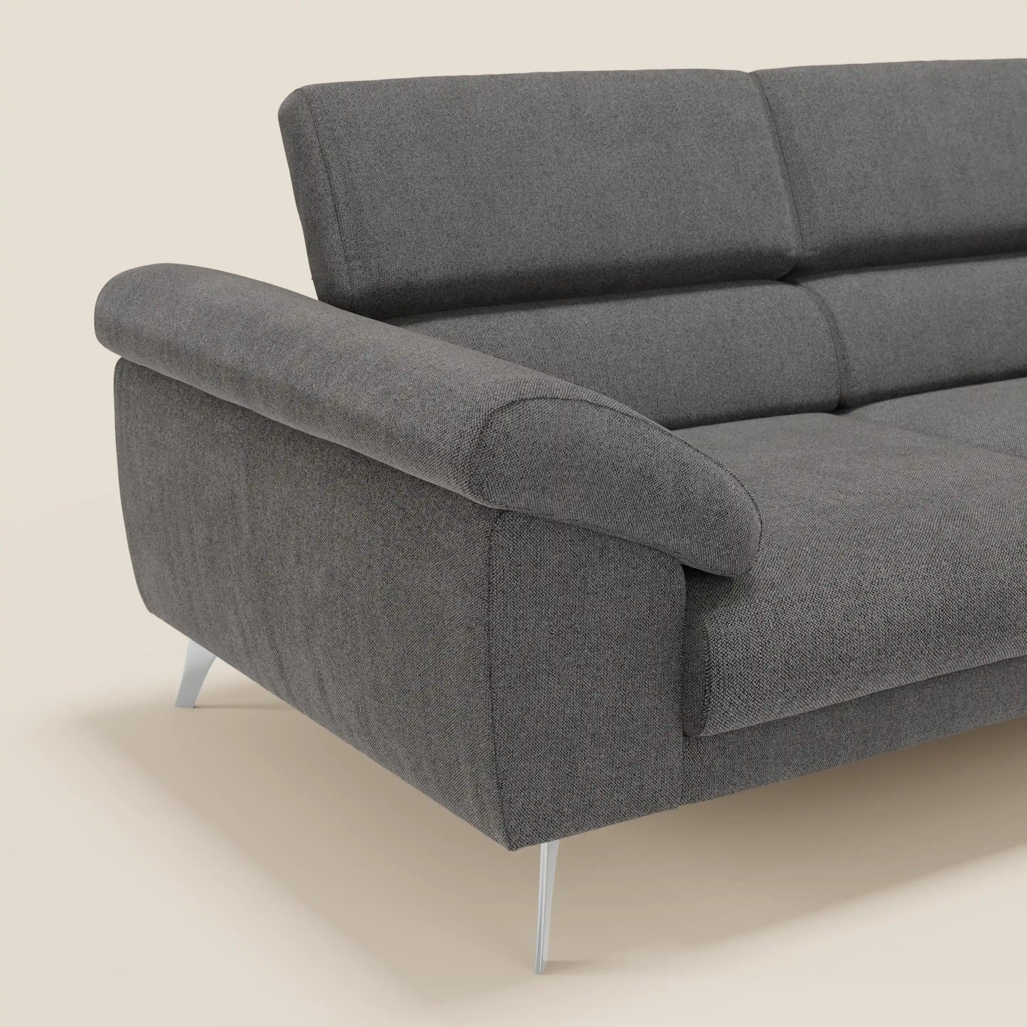 Donatello divano con sedute allungabili braccioli contenitore e poggiatesta reclinabili in tessuto smacchiabile T23 antracite