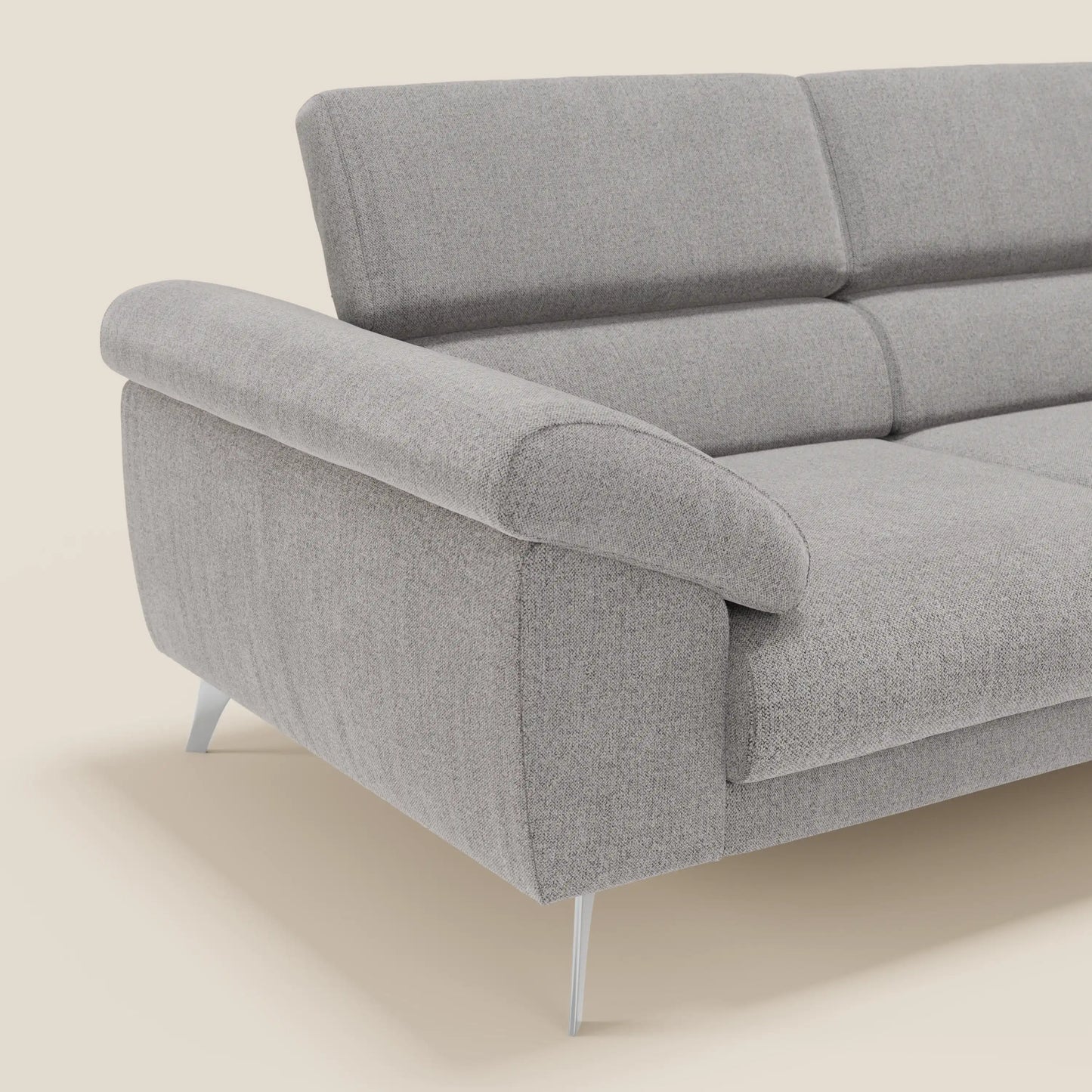 Donatello divano con sedute allungabili braccioli contenitore e poggiatesta reclinabili in tessuto smacchiabile T23 grigio