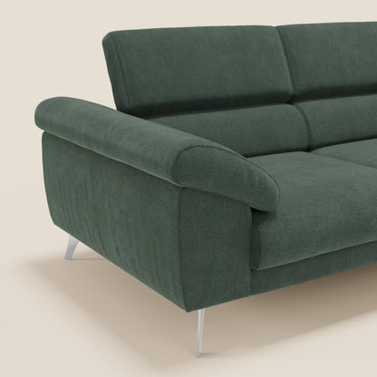 Donatello divano con sedute allungabili braccioli contenitore e poggiatesta reclinabili in tessuto smacchiabile T23 verde