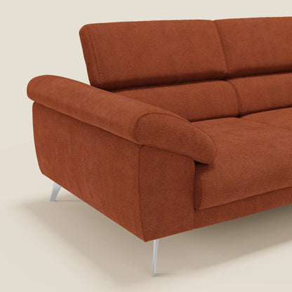Donatello divano con sedute allungabili braccioli contenitore e poggiatesta reclinabili in tessuto smacchiabile T23 arancione ruggine
