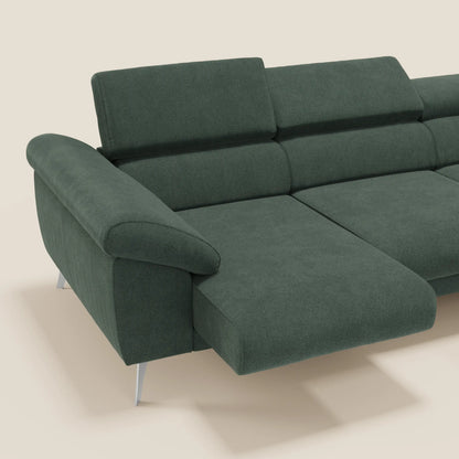 Donatello Divano angolare con sedute scorrevoli braccioli contenitore e poggiatesta in tessuto morbido smacchiabile T23 verde