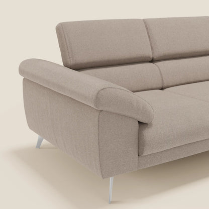 Donatello divano con 3 sedute allungabili braccioli contenitore e poggiatesta reclinabili in tessuto smacchiabile T23 tortora