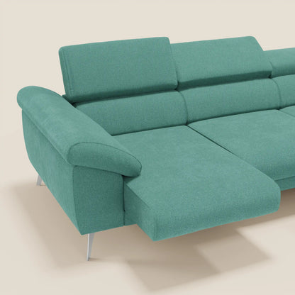 Donatello Divano angolare con sedute scorrevoli braccioli contenitore e poggiatesta in tessuto morbido smacchiabile T23 verde acqua