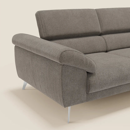 Donatello divano con sedute allungabili braccioli contenitore e poggiatesta reclinabili in tessuto smacchiabile T23 talpa