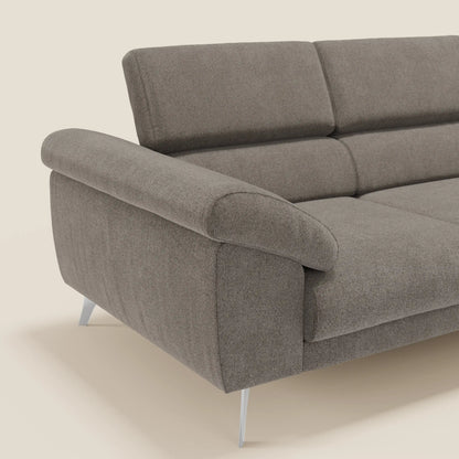 Donatello divano con 3 sedute allungabili braccioli contenitore e poggiatesta reclinabili in tessuto smacchiabile T23 talpa