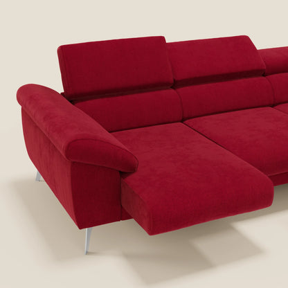 Donatello Divano angolare con sedute scorrevoli braccioli contenitore e poggiatesta in tessuto morbido smacchiabile T23 bordeaux