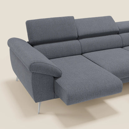 Donatello Divano angolare con sedute scorrevoli braccioli contenitore e poggiatesta in tessuto morbido smacchiabile T23 blu grafite