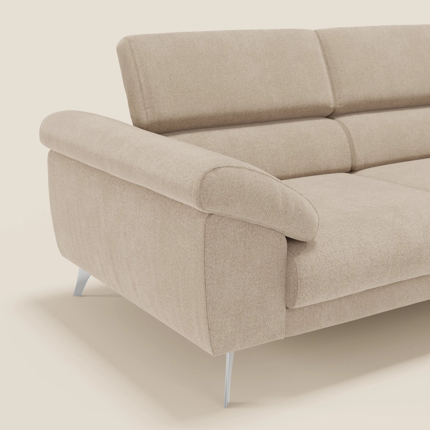 Donatello divano con sedute allungabili braccioli contenitore e poggiatesta reclinabili in tessuto smacchiabile T23 beige