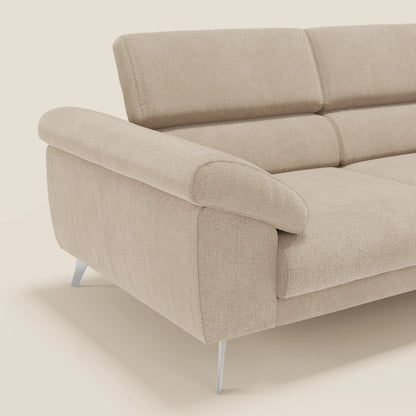 Donatello divano con sedute allungabili braccioli contenitore e poggiatesta reclinabili in tessuto smacchiabile T23 beige