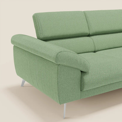 Donatello divano con 3 sedute allungabili braccioli contenitore e poggiatesta reclinabili in tessuto smacchiabile T23 menta