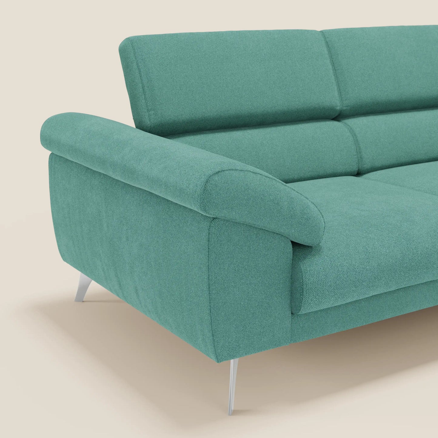 Donatello divano con sedute allungabili braccioli contenitore e poggiatesta reclinabili in tessuto smacchiabile T23 verde acqua