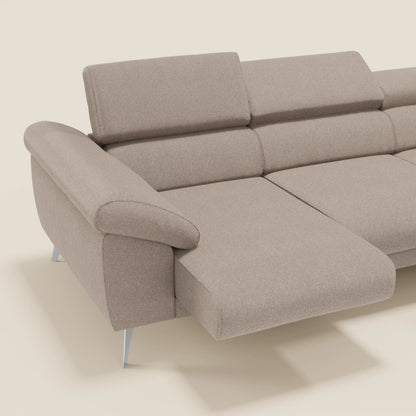 Donatello Divano angolare con sedute scorrevoli braccioli contenitore e poggiatesta in tessuto morbido smacchiabile T23 tortora