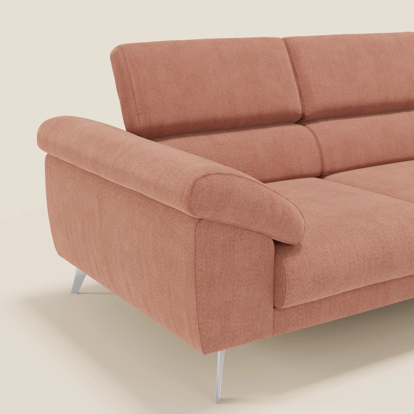 Donatello divano con 3 sedute allungabili braccioli contenitore e poggiatesta reclinabili in tessuto smacchiabile T23 pesca