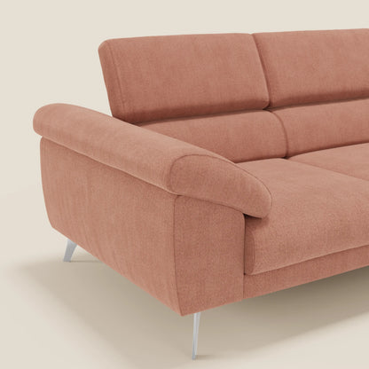 Donatello divano con 3 sedute allungabili braccioli contenitore e poggiatesta reclinabili in tessuto smacchiabile T23 pesca