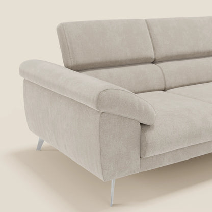 Donatello divano con 3 sedute allungabili braccioli contenitore e poggiatesta reclinabili in tessuto smacchiabile T23 panna