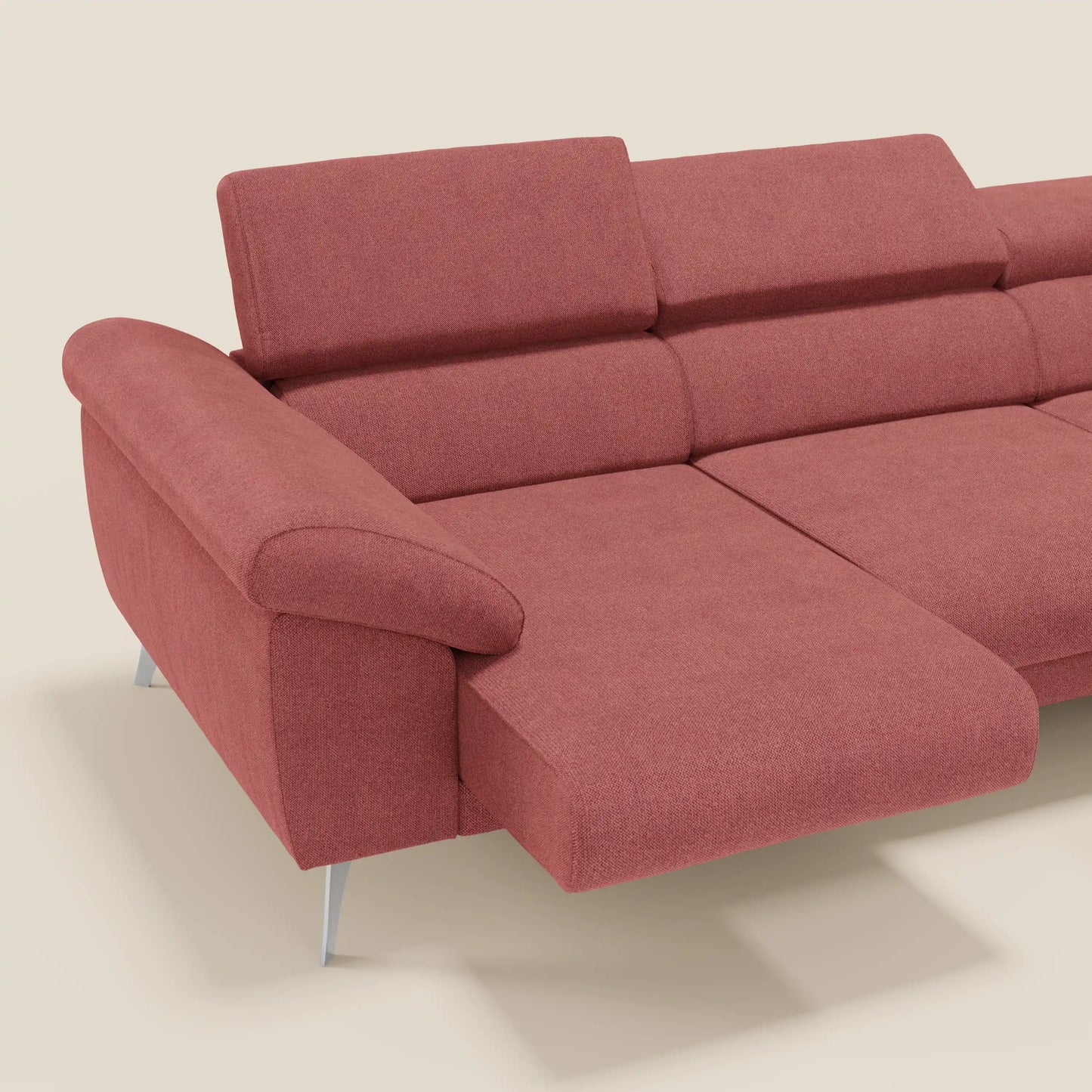Donatello Divano angolare con sedute scorrevoli braccioli contenitore e poggiatesta in tessuto morbido smacchiabile T23 rosso ciliegia