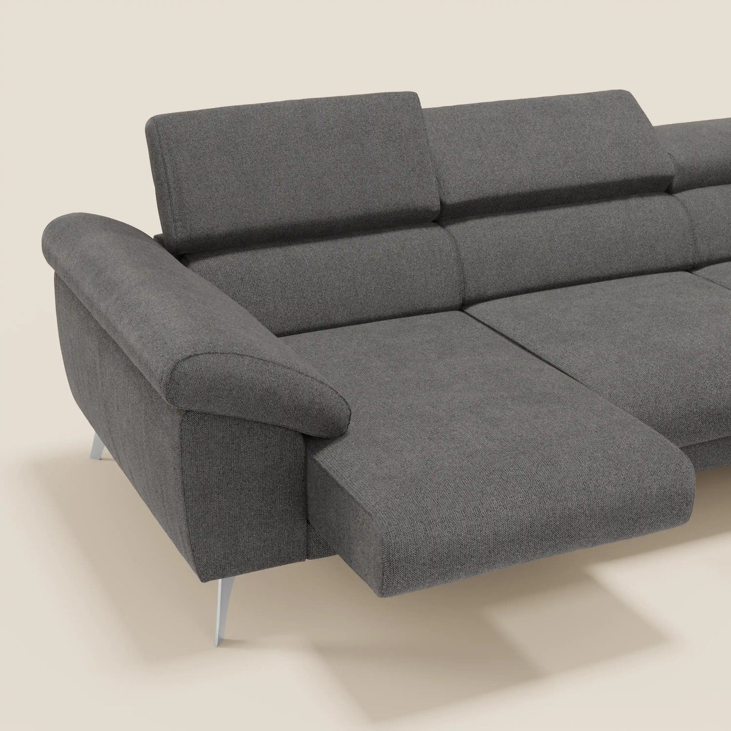 Donatello Divano angolare con sedute scorrevoli braccioli contenitore e poggiatesta in tessuto morbido smacchiabile T23 antracite