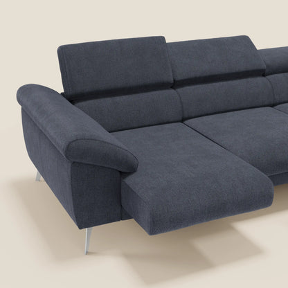 Donatello Divano angolare con sedute scorrevoli braccioli contenitore e poggiatesta in tessuto morbido smacchiabile T23 blu ardesia