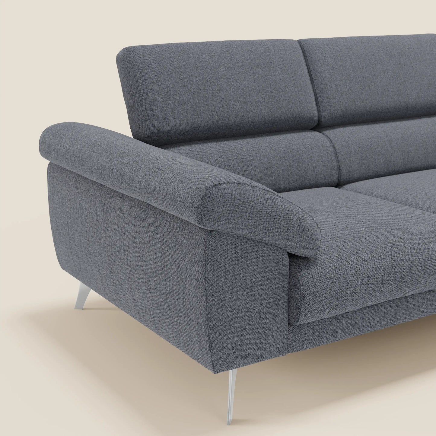 Donatello divano con 3 sedute allungabili braccioli contenitore e poggiatesta reclinabili in tessuto smacchiabile T23 blu grafite