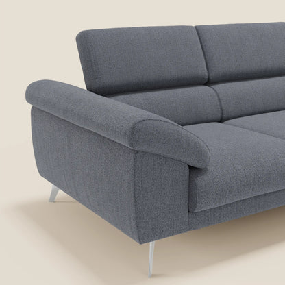 Donatello divano con 3 sedute allungabili braccioli contenitore e poggiatesta reclinabili in tessuto smacchiabile T23 blu grafite