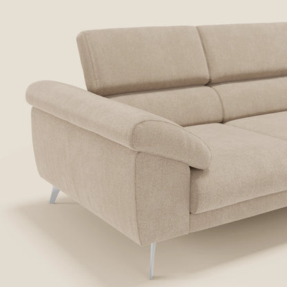 Donatello divano con 3 sedute allungabili braccioli contenitore e poggiatesta reclinabili in tessuto smacchiabile T23 beige