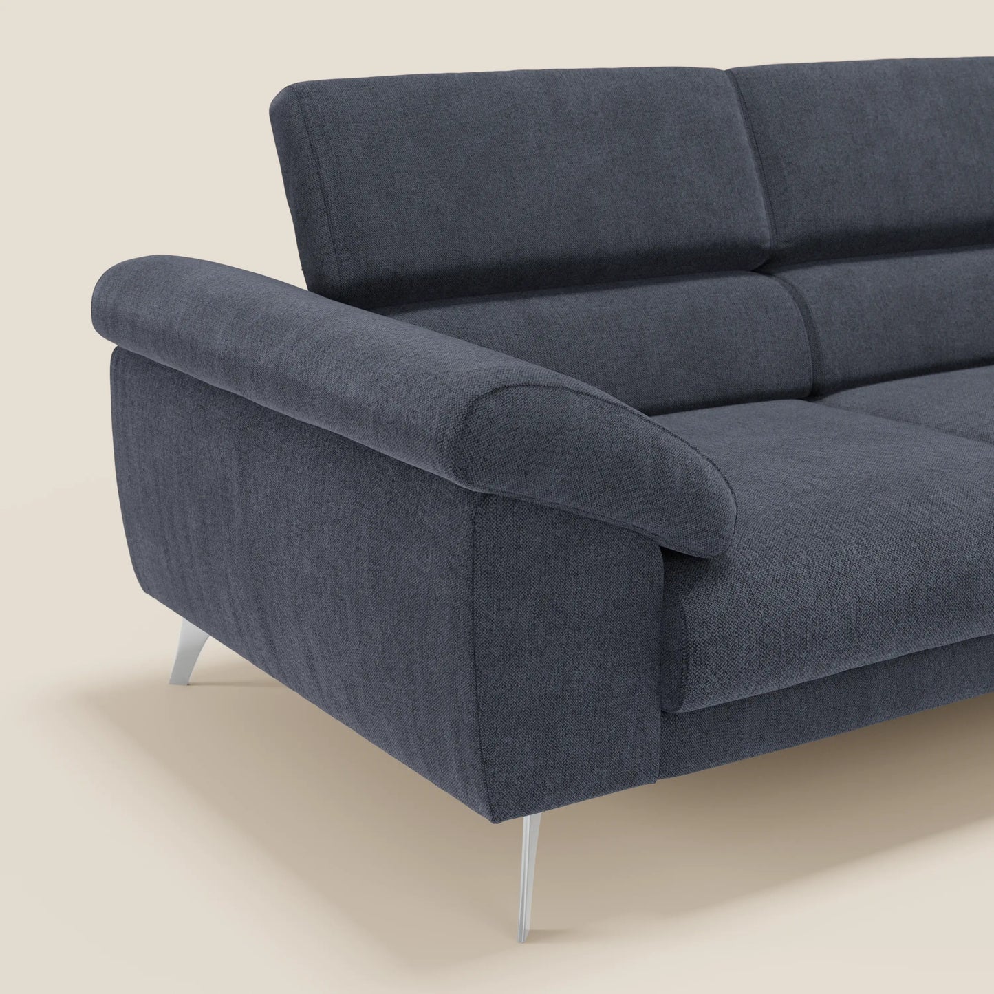 Donatello divano con sedute allungabili braccioli contenitore e poggiatesta reclinabili in tessuto smacchiabile T23 blu ardesia