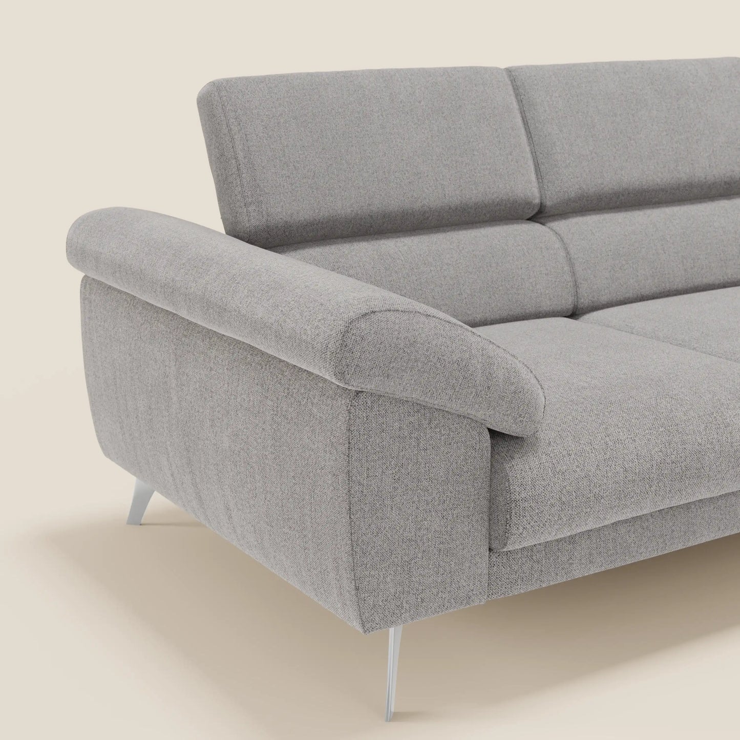 Donatello divano con 3 sedute allungabili braccioli contenitore e poggiatesta reclinabili in tessuto smacchiabile T23 grigio