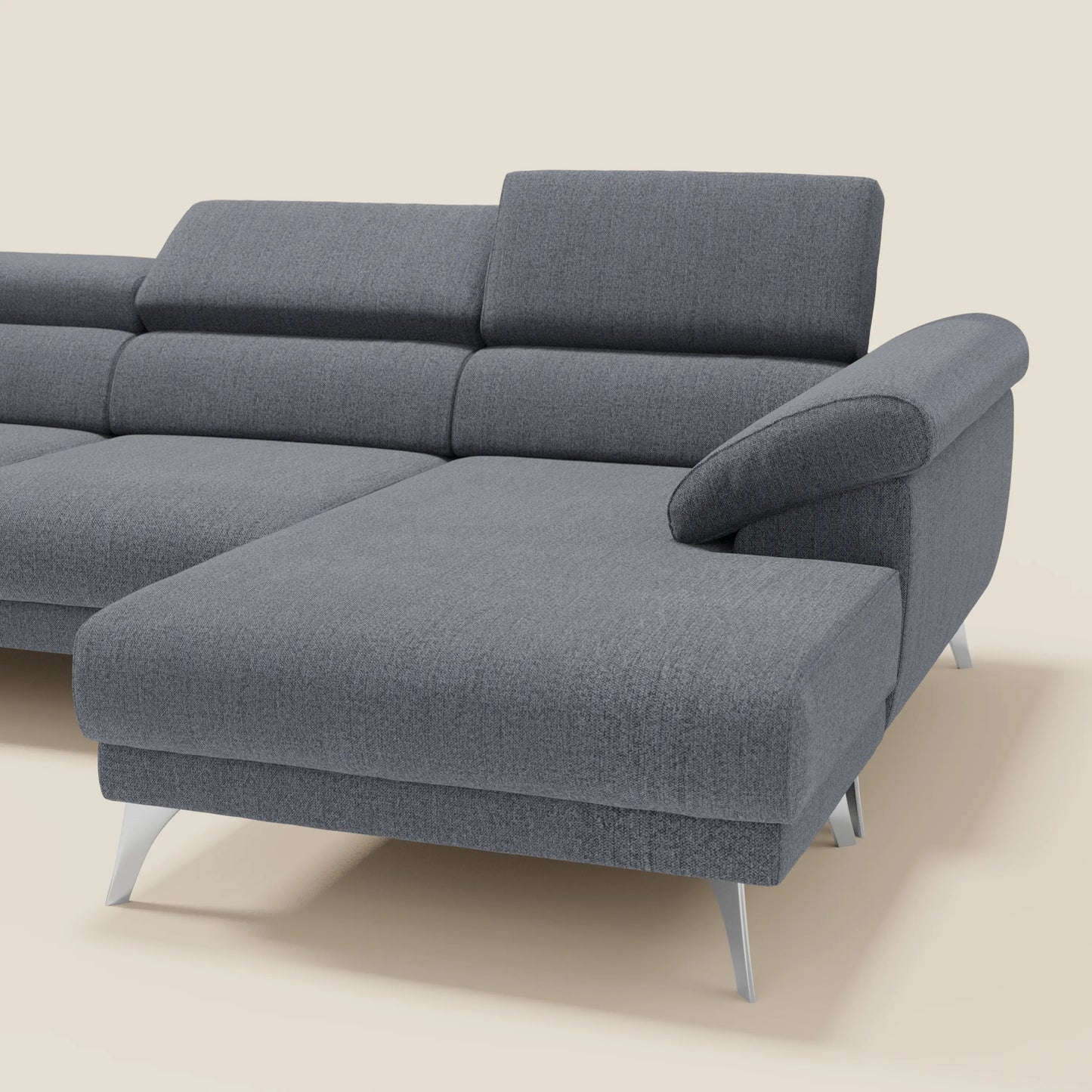 Donatello Divano angolare con sedute scorrevoli braccioli contenitore e poggiatesta in tessuto morbido smacchiabile T23 blu grafite