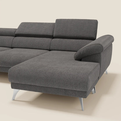 Donatello Divano angolare con sedute scorrevoli braccioli contenitore e poggiatesta in tessuto morbido smacchiabile T23 antracite