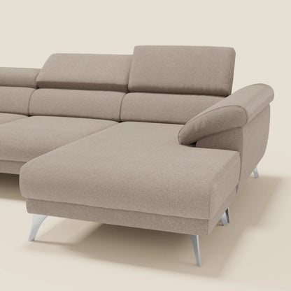 Donatello Divano angolare con sedute scorrevoli braccioli contenitore e poggiatesta in tessuto morbido smacchiabile T23 tortora