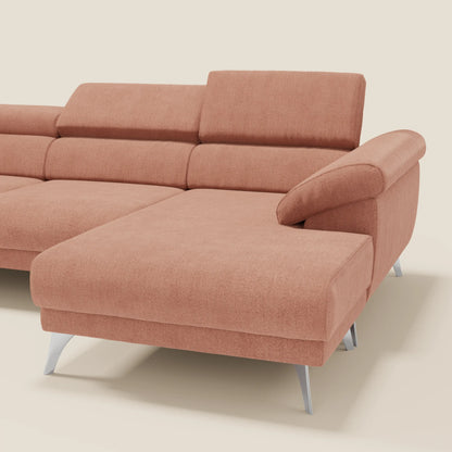 Donatello Divano angolare con sedute scorrevoli braccioli contenitore e poggiatesta in tessuto morbido smacchiabile T23 pesca