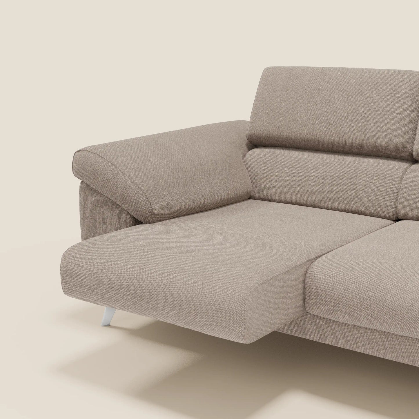 Donatello divano con 3 sedute allungabili braccioli contenitore e poggiatesta reclinabili in tessuto smacchiabile T23 tortora