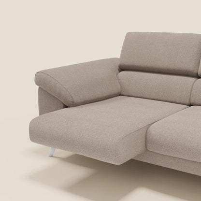 Donatello divano con 3 sedute allungabili braccioli contenitore e poggiatesta reclinabili in tessuto smacchiabile T23 tortora