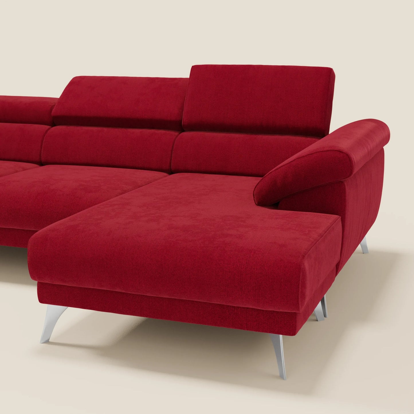 Donatello Divano angolare con sedute scorrevoli braccioli contenitore e poggiatesta in tessuto morbido smacchiabile T23 bordeaux