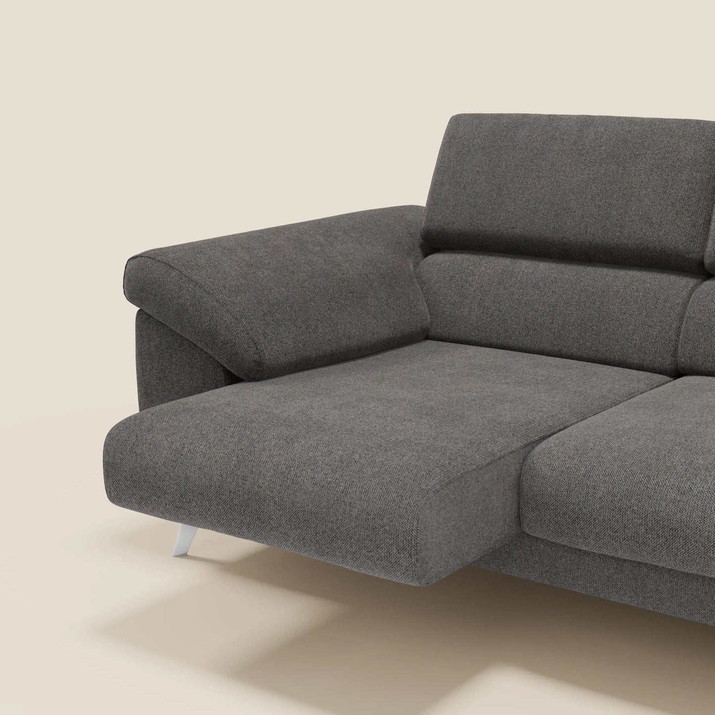 Donatello divano con 3 sedute allungabili braccioli contenitore e poggiatesta reclinabili in tessuto smacchiabile T23 antracite