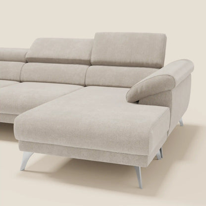 Donatello Divano angolare con sedute scorrevoli braccioli contenitore e poggiatesta in tessuto morbido smacchiabile T23 panna