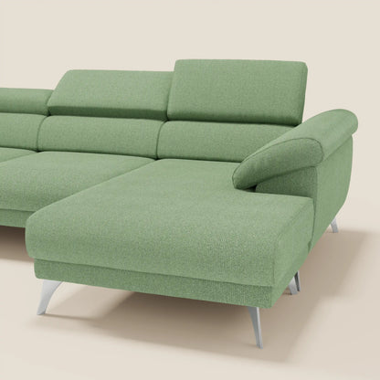 Donatello Divano angolare con sedute scorrevoli braccioli contenitore e poggiatesta in tessuto morbido smacchiabile T23 menta