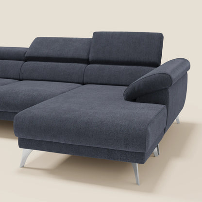 Donatello Divano angolare con sedute scorrevoli braccioli contenitore e poggiatesta in tessuto morbido smacchiabile T23 blu ardesia