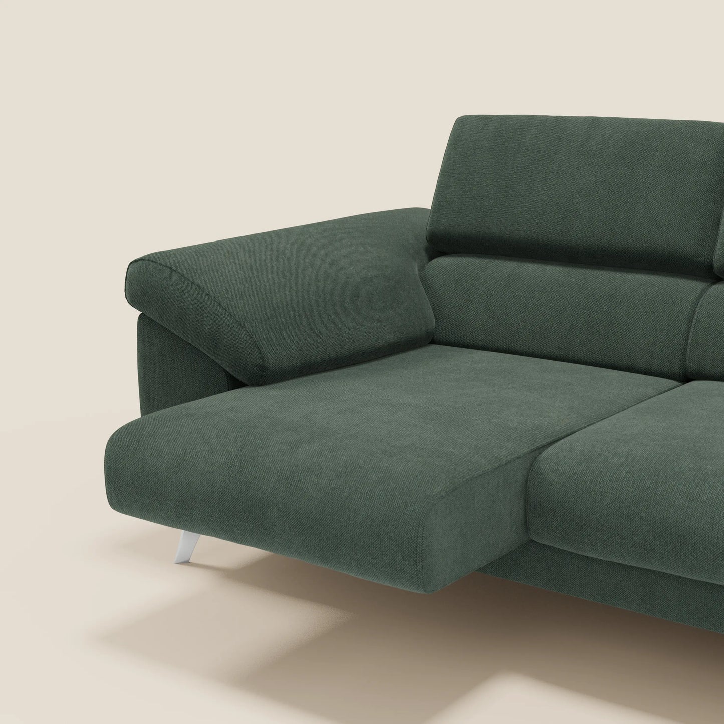 Donatello divano con 3 sedute allungabili braccioli contenitore e poggiatesta reclinabili in tessuto smacchiabile T23 verde