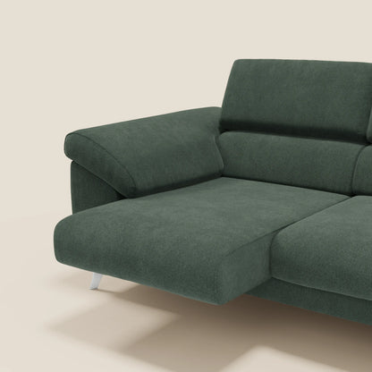 Donatello divano con 3 sedute allungabili braccioli contenitore e poggiatesta reclinabili in tessuto smacchiabile T23 verde